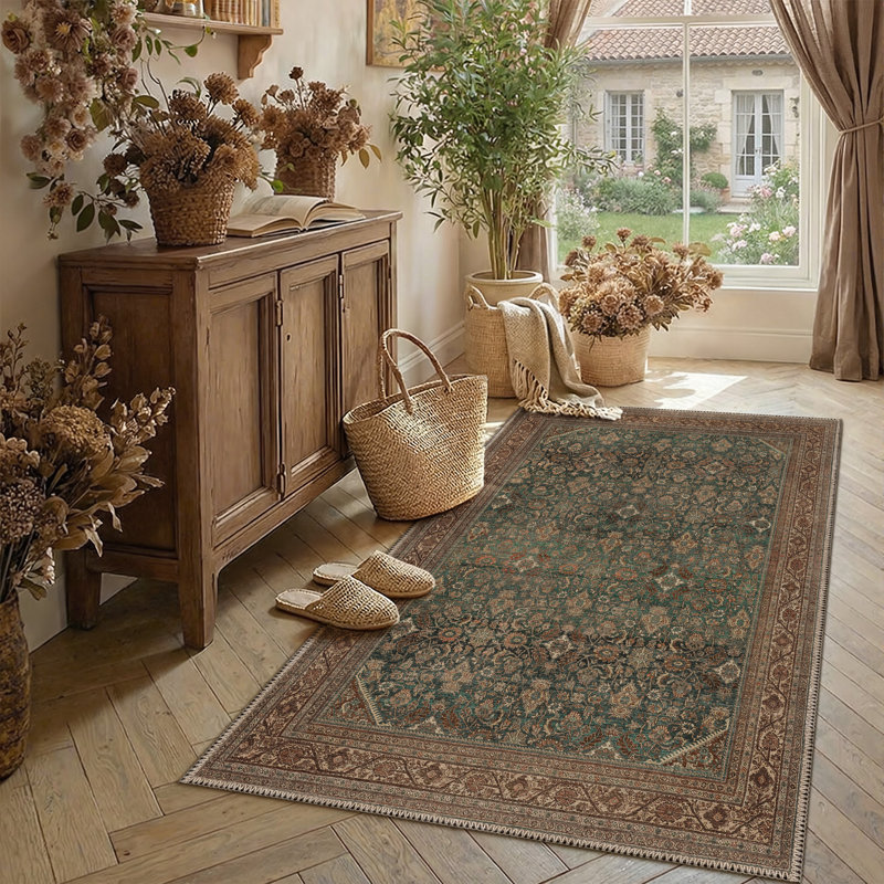 Tapis oriental rouge Luxey avec rubans antidérapants Luxey, Rectangle 4'x 6'