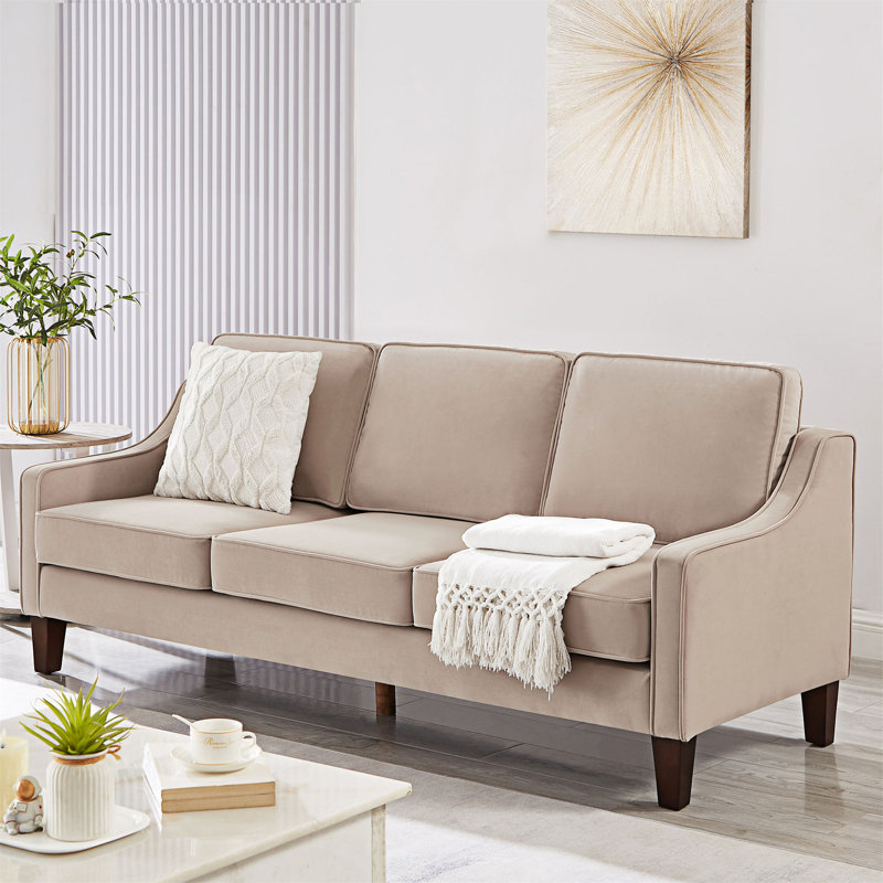 Causeuse en velours Leday, Velours taupe, H 34,3 po x l 74,05 po x P 29,05 po, 3