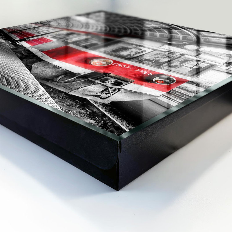 Key storage cabinet, Opens to the right, 30x30x5, Black, A train against the backdrop of stylish architecture, 