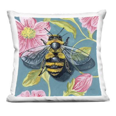 Coussin décoratif imprimé à motif floral «Fuzzy Bee On», par Kate Jarvik Birch, 18 x 7 x 18