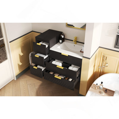Armoire flottante murale 24 po avec armoire latérale, meuble-lavabo rectangulaire, petit lavabo de salle de bain avec trou de robinet simple et trop-plein, armoire avec lavabo en céramique