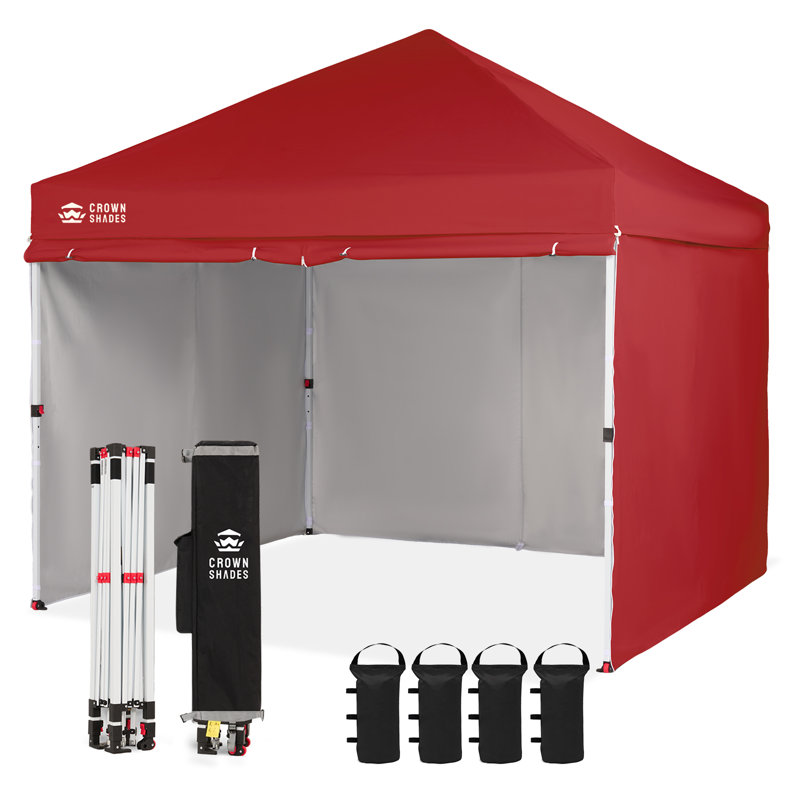 CROWN SHADES Commercial 10' x 10' One Push Center Lock Instant Pop-Up Canopy Tent with 4 Sidewalls, Red, Red
