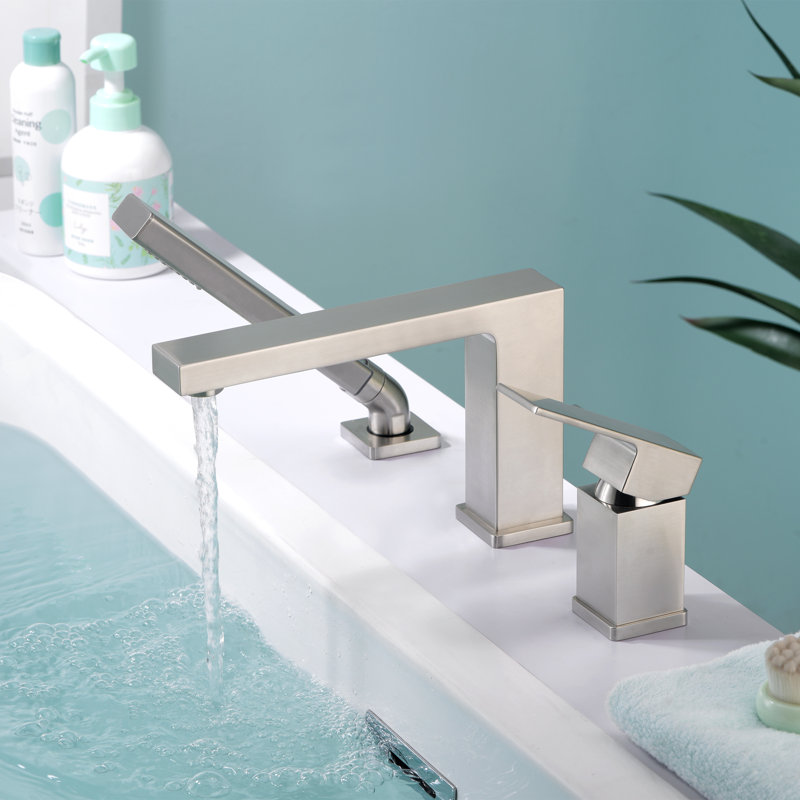 Single Handle Deck Mounted Roman Tub Faucet, Brushed Nickel