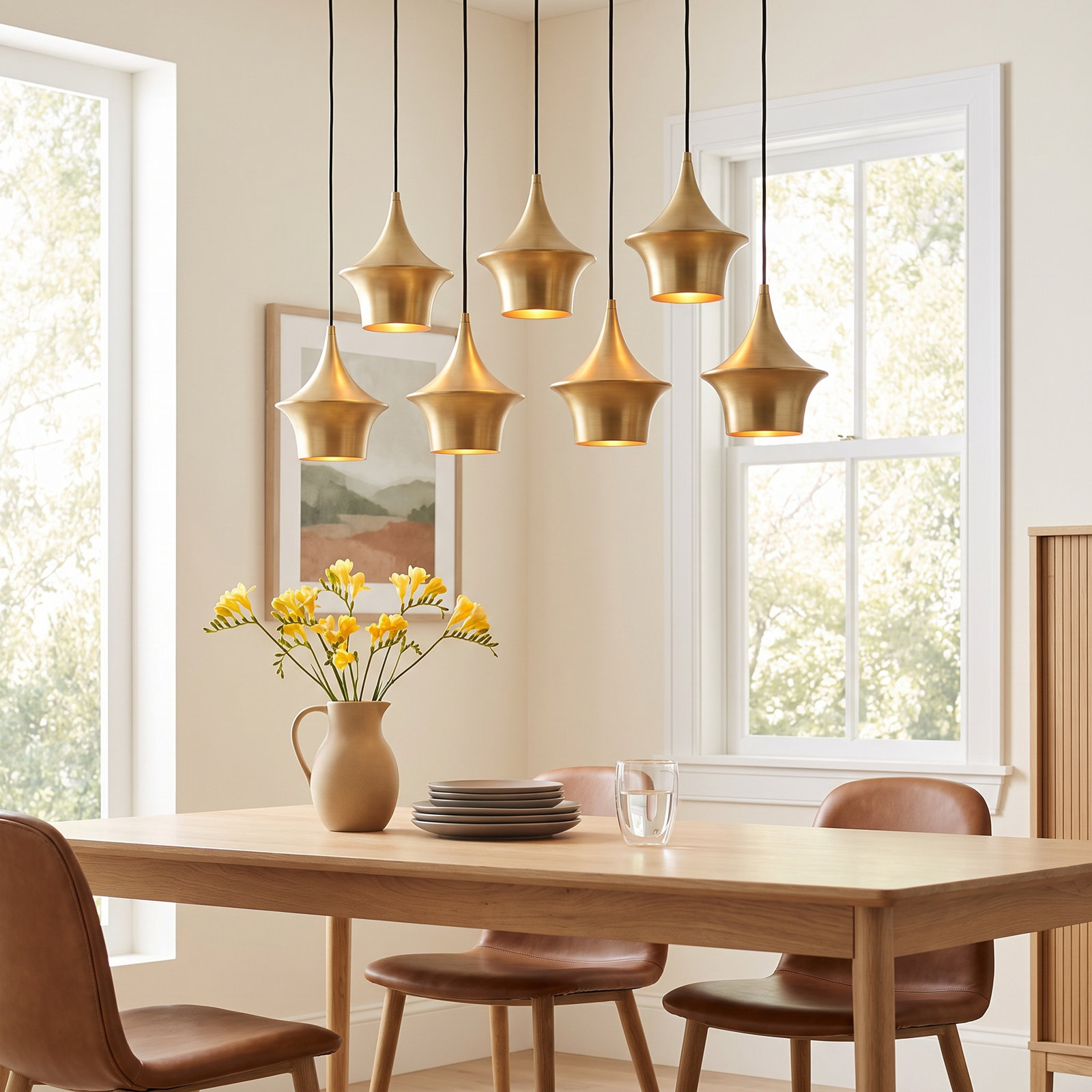 Alexia 7 Light Metal Pendant, Brushed Gold