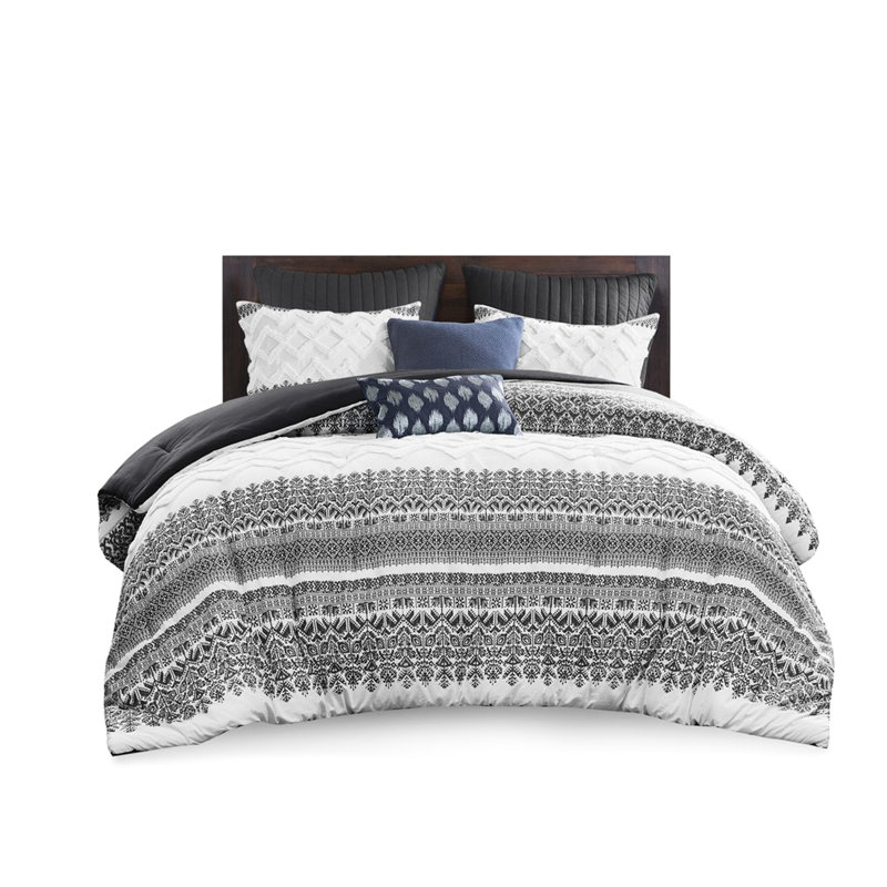 Édredon gris en coton 3 pièces avec un magnifique capitonnage enchanteur en chenille