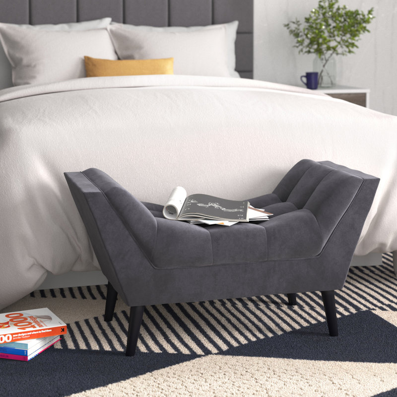 Hannum Velvet Upholstered Bench, Dark Grey