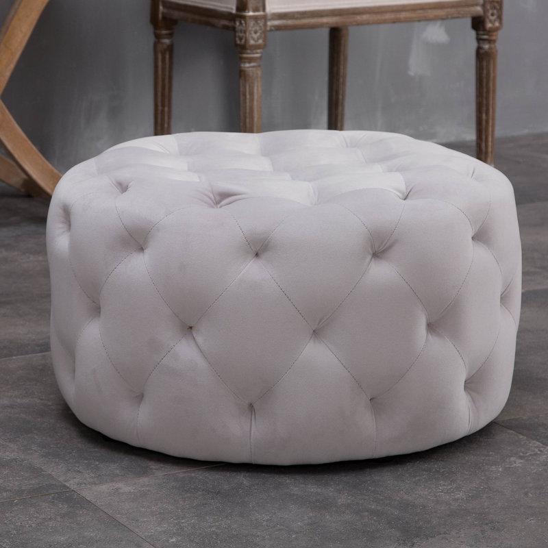 Repose-pieds standard capitonné en velours de 24 po de large Horncastle, Gris clair