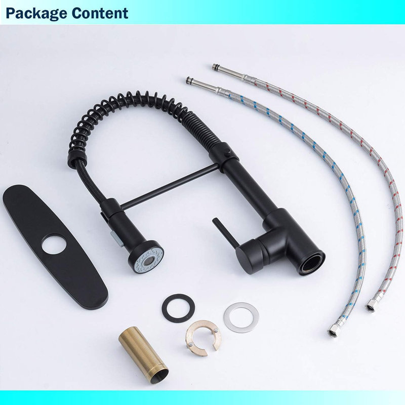 Kitchen Faucets With Pull Down Sprayer Matte Black - Dual Mode Setting Single Handle 1 Or 3 Holes Commercial Black Kitchen Sink Faucet With Deck Plate For Farmhouse.