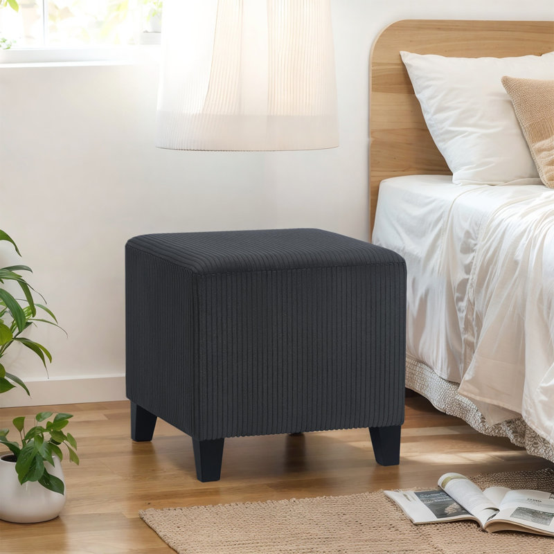 16 Inches Upholstered Ottoman Footstool, Dark Grey