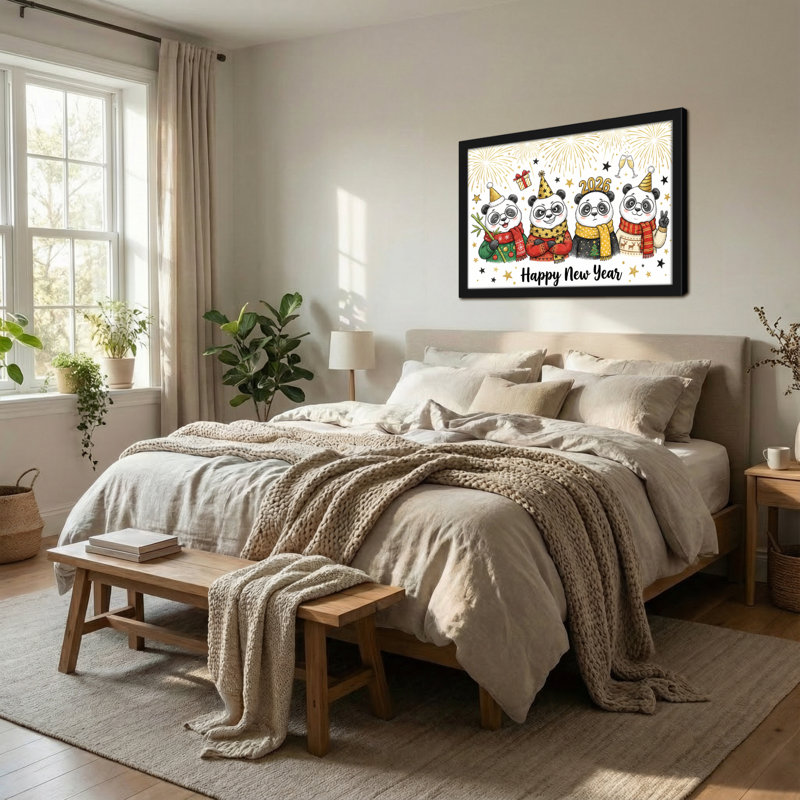 Animals Pandas Celebrate New Year With Fireworks And Gifts, 12" H x 18" W
