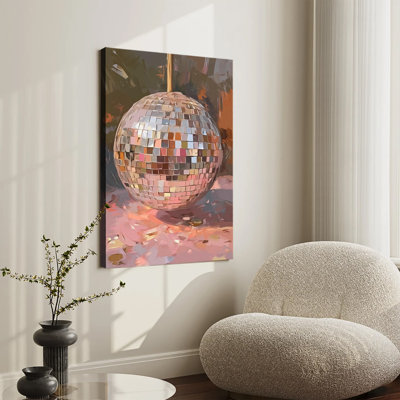 Vintage Oil Painting Disco Ball Large Gallery Wrapped Canvas Wall Art Print For Living Room Bedroom