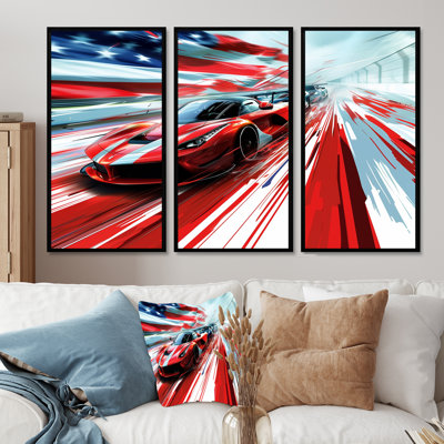 American Sports Car At The Race Track II - Race Tracks Wall Art Living Room Set