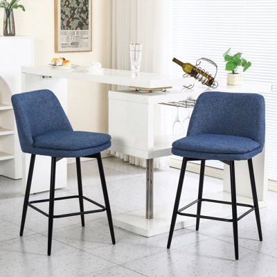 Siège pivotant à hauteur de comptoir Clarence à 2 comptoirs de couleur bleue, hauteur 25,6 po, pieds en métal pour tabourets de bar pour îlot de cuisine avec dossier et pieds, revêtu de pub