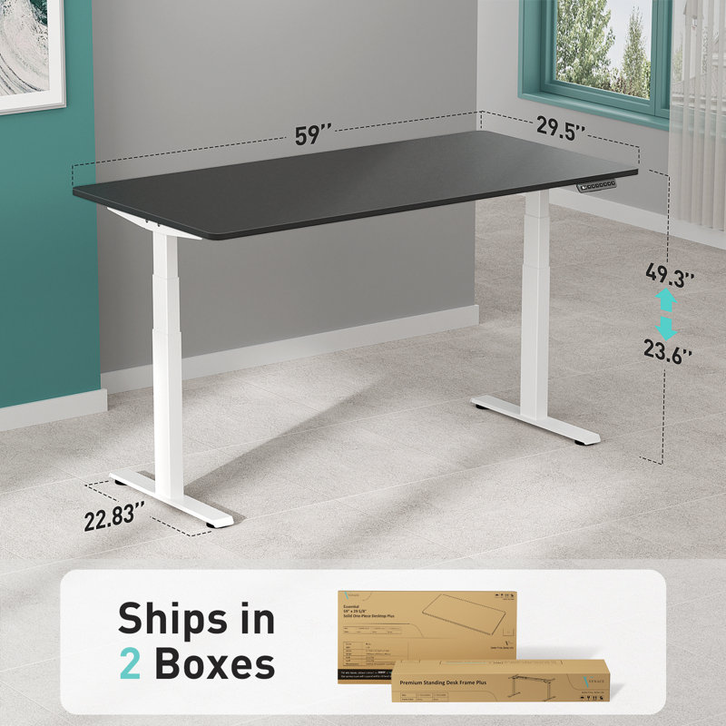  Bureau debout de qualité supérieure, H 49,3 po x l 59 po x P 30 po, Blanc, Noir