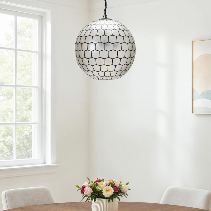Capiz Honeycomb Ceiling Light, 19" H x 20" W x 20" D, Black