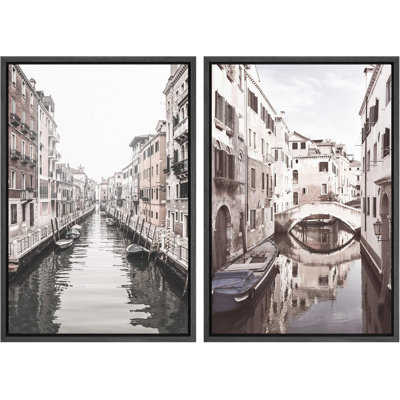 " Washed Out Duotone Travel In Venice Italy Grand Canal European Photography Modern Scenic Duotone " 2 - Pieces