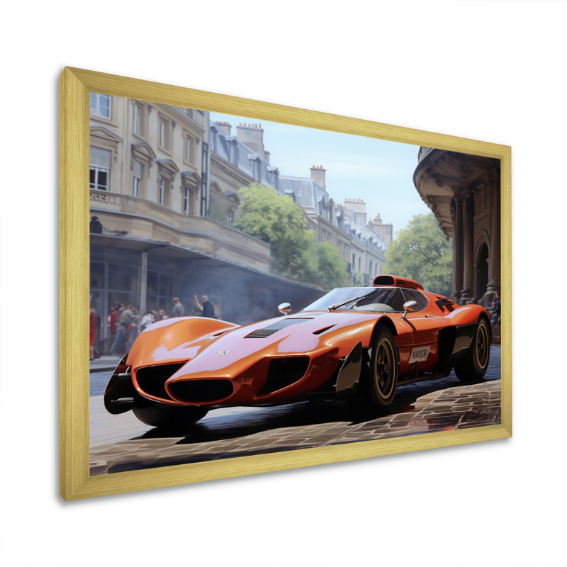 Grand Prix Retro Car I, impression sur toile, H 16 po x l 32 po x P 1 po, Cadre doré simple