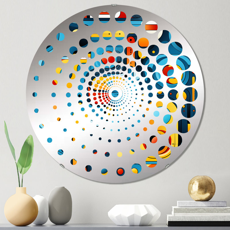 Orange Nomadic Geometric Illusions - Spiral Circle Wall Mirror, 23.6" x 23.6"