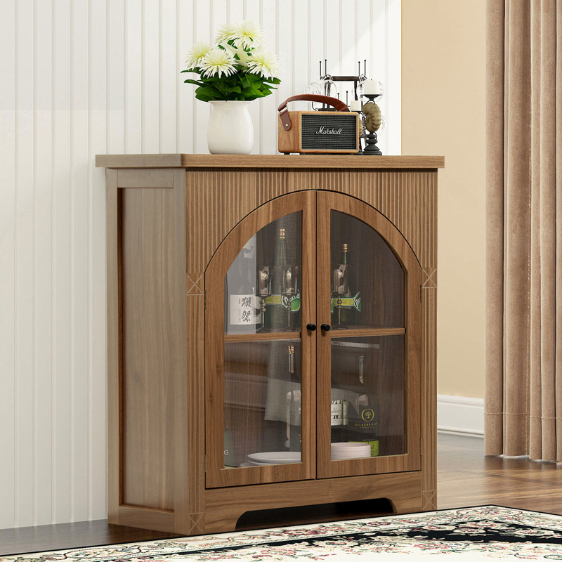 Slesnick Arched 2-Door Coffee Bar Display Cabinet, Brown