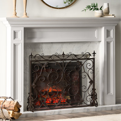 Outstanding Iron Fireplace Screen - Ornate Work, For Black/Gold Alluring Patterns, Adds Appeal To