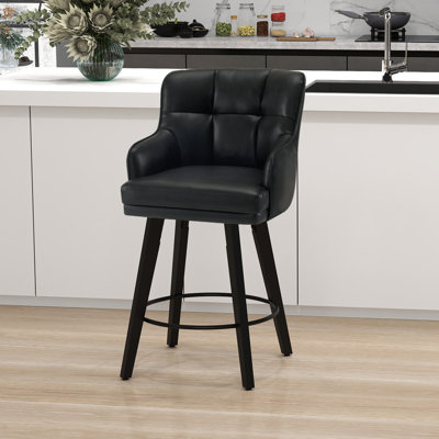 26''H Upholstered 360°Swivel Counter Height Bar Stools, Wood Legs Kitchen Island Chairs
