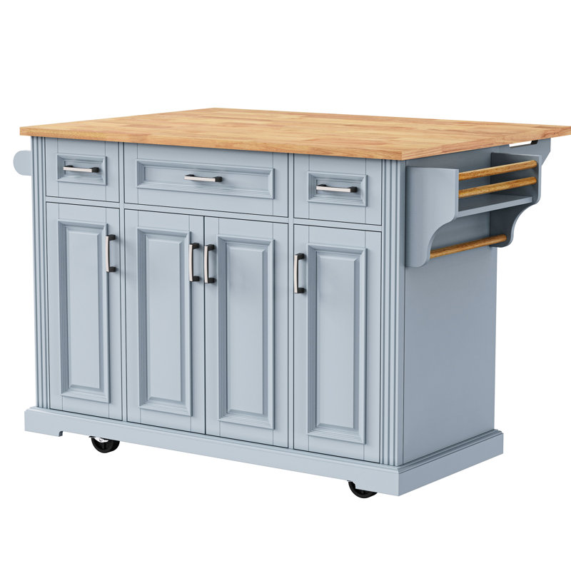 Kitchen Island With Modern Lines And Grey Blue Hue 54.62In Depth -, Gray Blue, 36.08" H x 54.62" W x 30.13" D