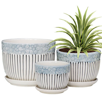 Pots de fleurs gris, pots de fleurs texturés en céramique pour plantes d'intérieur (lot de 3)