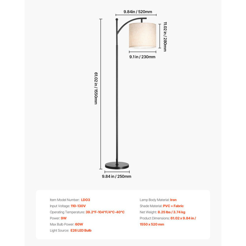 Floor Lamp Dimmable Color Temperature Living Room Lamp with Remote Control