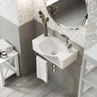 Lavabo de salle de bain mural à droite avec barre à serviettes chromée Château 21,5 "Château