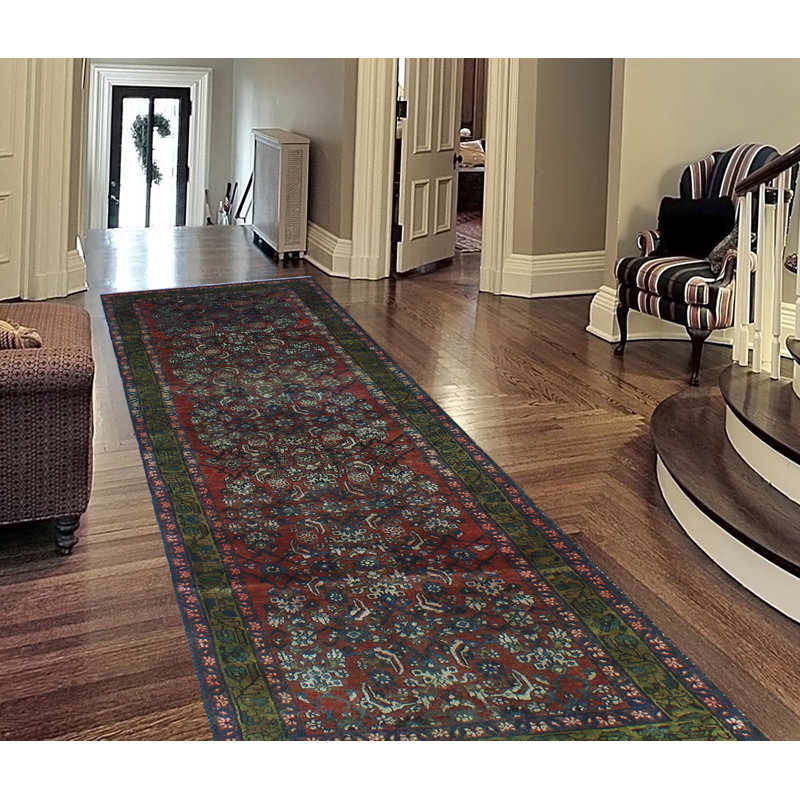 Tapis rouge noué à la main de conception unique 2 pi 9 po x 9 pi 7 po Januel