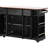 Black Kitchen Island With Two Tempered Glass Cabinet Doors, 53'' Rolling Cart, 5 Open Shelves, 3 Drawers, Drop Leaf, Power Outlet For & Dining , Cart Leaf And Supply-1529280641