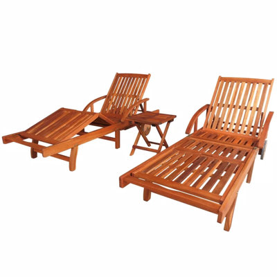Cher 200cm Long Reclining Acacia Chaise Lounge Set