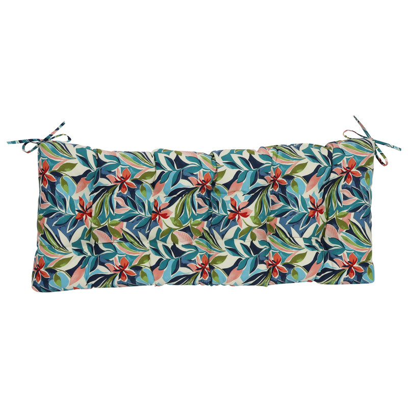 Coussin de causeuse d'extérieur touffeté, L 46 po x P 19 po, Ivoire / bleu / floral multi Somap