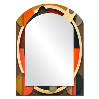 Midcentury Vintage Circular Visions - Midcentury Modern Asymmetrical Large Mirror, Modern Arch Decorative Wall Mirror, Printed Metal Art
