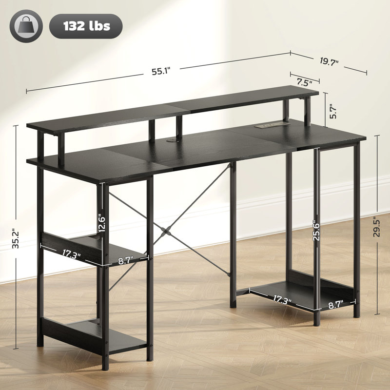 Neelia Office Desk with Monitor Stand, Black