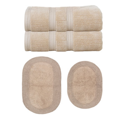 Brunk Collection 100% Soft Cotton 2 Pc Bath Towel Set & 2 Pc Bath Rug Set, (Set of 4)