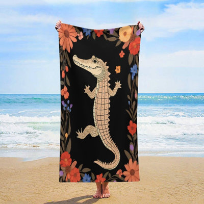 Alligator Floral Oversized Beach Towel Quick Dry Sand Free Lightweight Microfiber Beach Towels for Swim Pool Camping Travel, 36 x 72 in