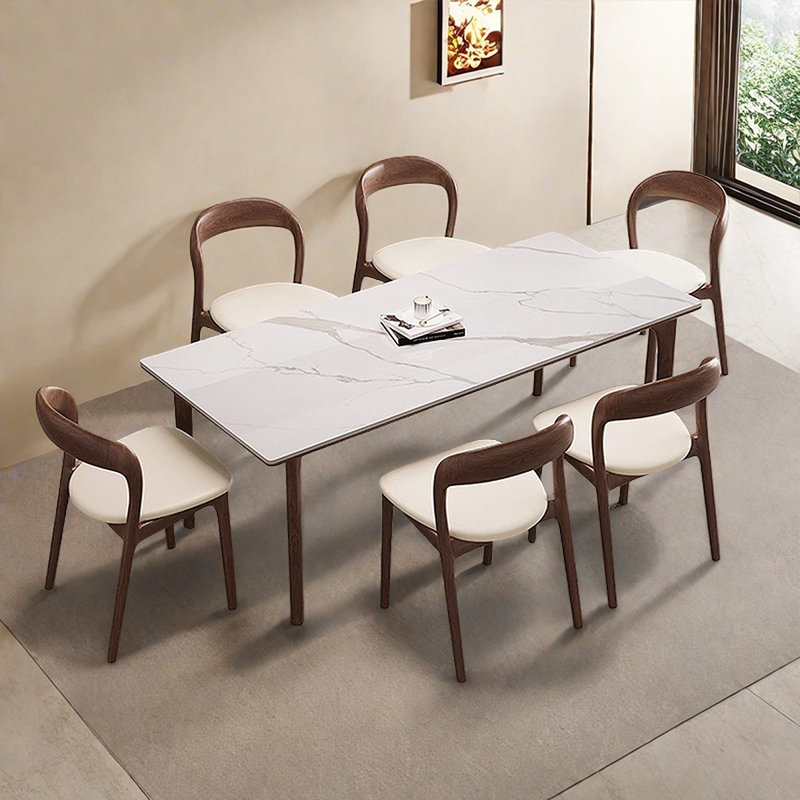 Modern deluxe rectangular rock plate dining table, 29.53"H x 63"L x 31.5"W
