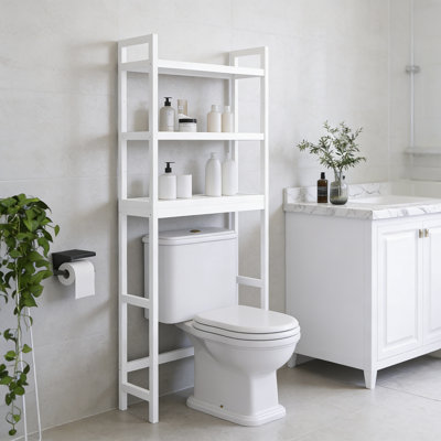 Bamboo 3-Tier Over The Toilet Organizer Rack Adjustable Shelves White