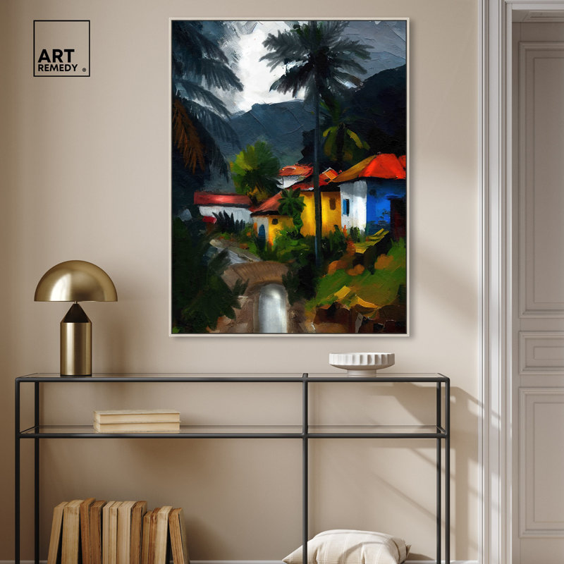 Pueblecito Magico, toile espagnole par Art Remedy, Cadre argenté, H 46 po x l 37 po