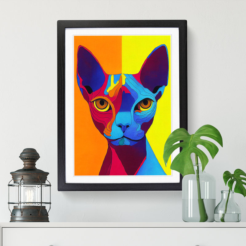 Sphynx Cat Crayon Art - Single Picture Frame Painting, 64cm H x 46cm W x 2cm D, Oak
