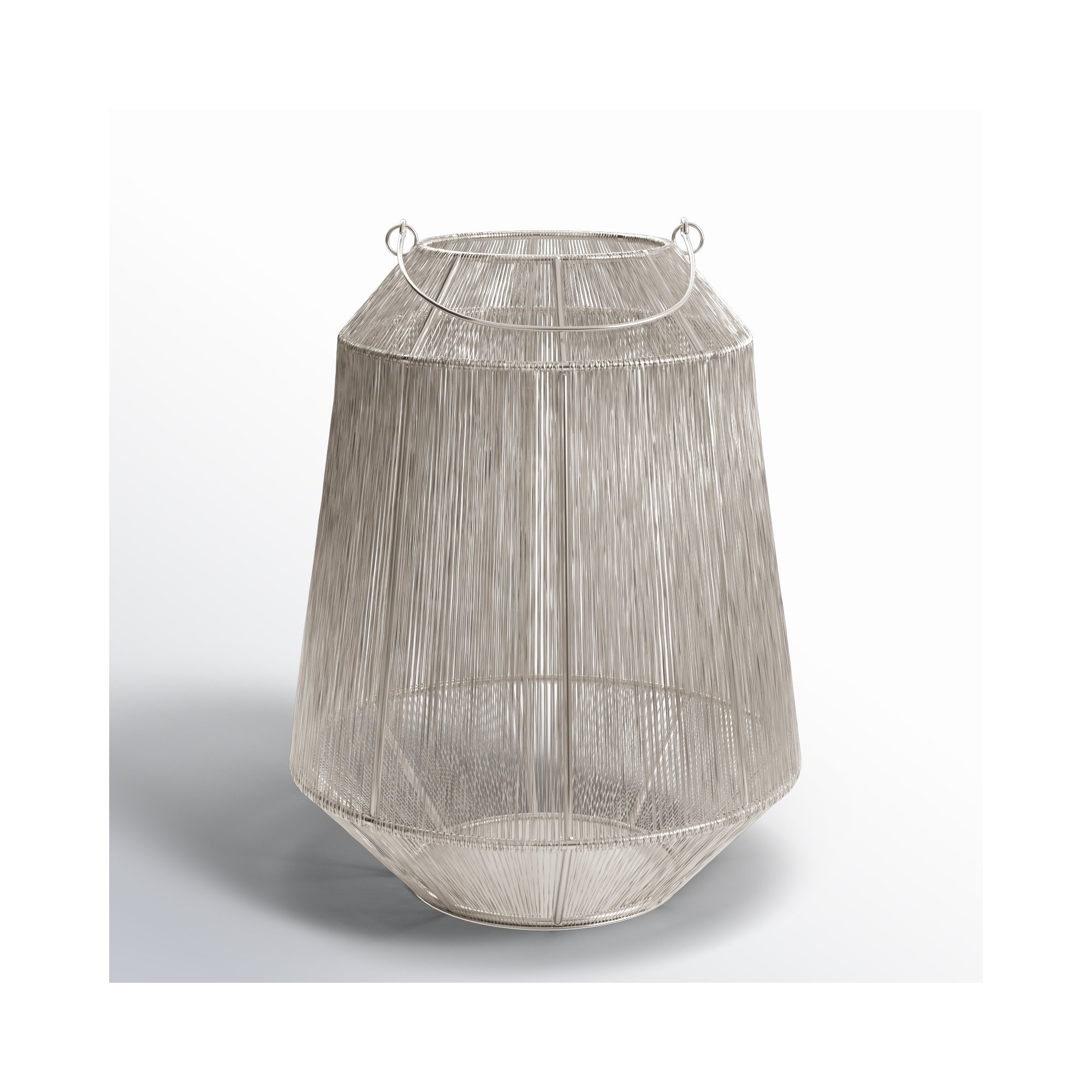 Metal Tabletop Lantern, Silver, 13.50" H x 10.50" W x 10.50" D