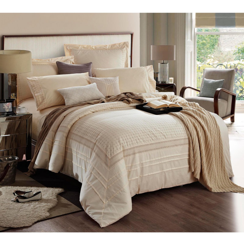 Barrons Cotton Striped Duvet Cover with Pillowcases, 160 x 200cm Duvet Cover + 2 Pillowcases, Beige