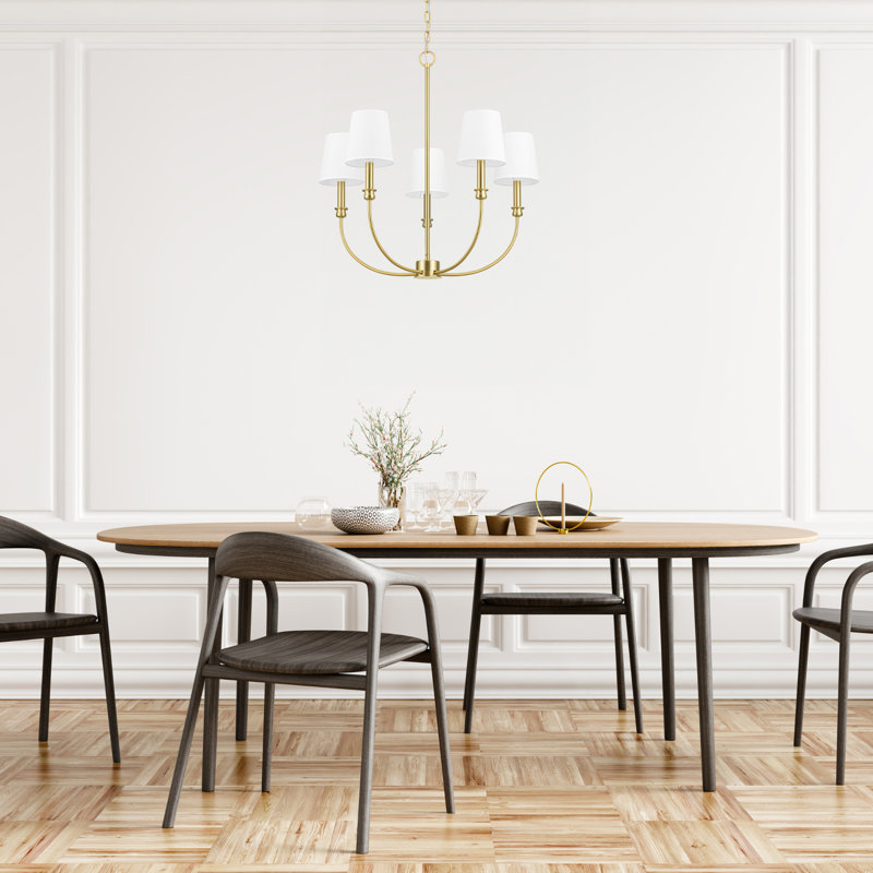 Billet 5-Light Chandelier with Fabric Shades, Brushed Gold