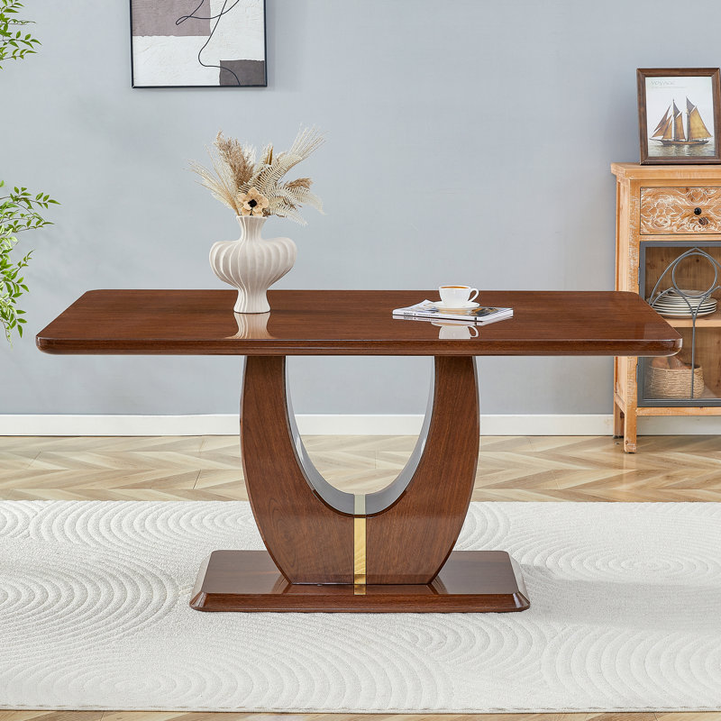 Table de salle à manger rectangulaire, table moderne avec base en U, H 30 po x L 63 po x l 37 po, Bois de noyer