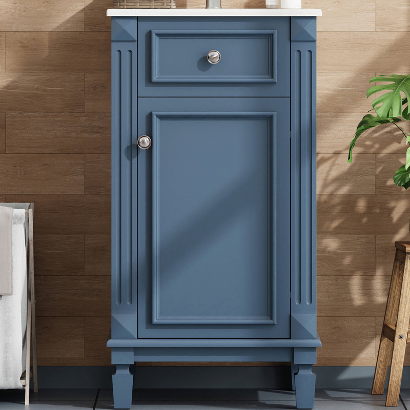 Ensemble de meuble-lavabo simple 18 po avec comptoir en céramique, Bleu