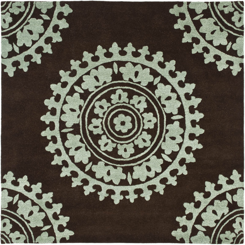 Candelo Hand Tufted Wool & Viscose Pile Floral Rug, Square 6'