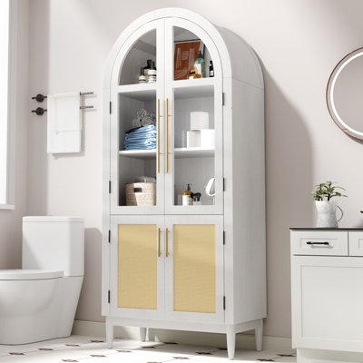 Modern Arched Display Cabinet With Tempered Glass Doors, Panels, And Adjustable Shelves