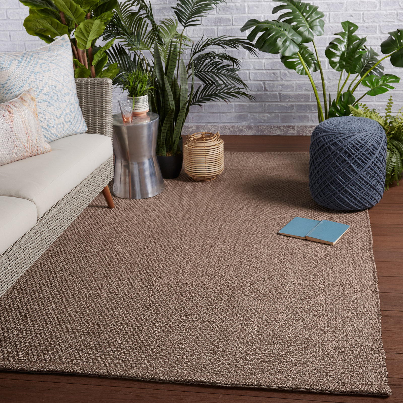 Indira Earth Brown Hand-Woven Outdoor Rug, Rectangle 5' x 8'