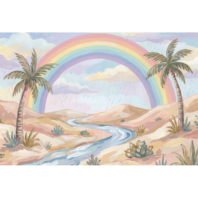 Papier peint arc-en-ciel avec palmiers, 140" x 108", Peler et coller